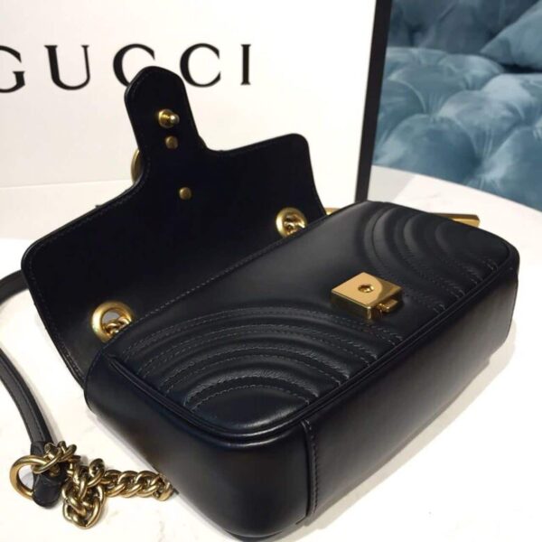 1:1 Replica Gucci GG Marmont Matelassé Mini Bag Black Matelassé Chevron With A Heart For Women 9in/22cm GG 446744 DTDIT 1000