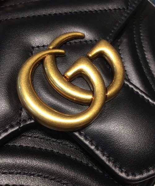 1:1 Replica Gucci GG Marmont Matelassé Mini Bag Black Matelassé Chevron With A Heart For Women 9in/22cm GG 446744 DTDIT 1000
