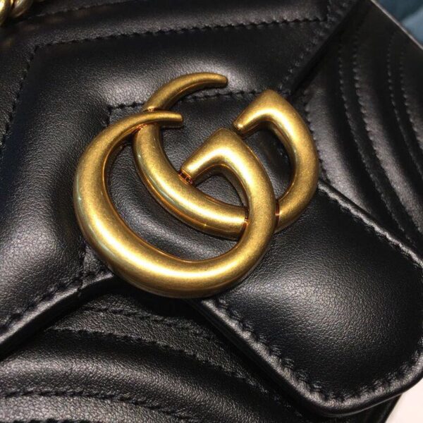 1:1 Replica Gucci GG Marmont Matelassé Mini Bag Black Matelassé Chevron With A Heart For Women 9in/22cm GG 446744 DTDIT 1000