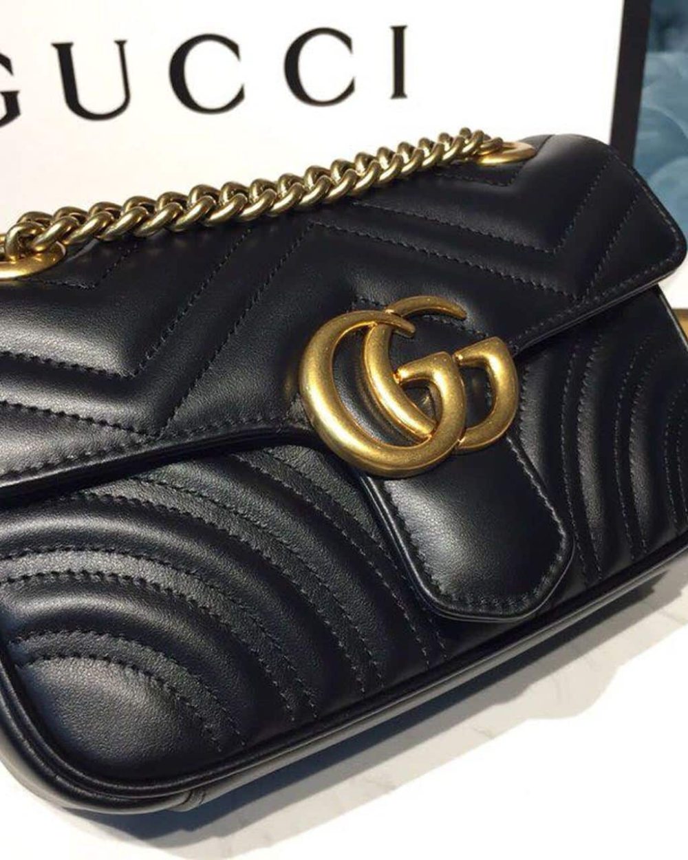 1:1 Replica Gucci GG Marmont Matelassé Mini Bag Black Matelassé Chevron With A Heart For Women 9in/22cm GG 446744 DTDIT 1000