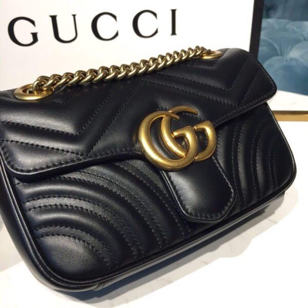 1:1 Replica Gucci GG Marmont Matelassé Mini Bag Black Matelassé Chevron With A Heart For Women 9in/22cm GG 446744 DTDIT 1000