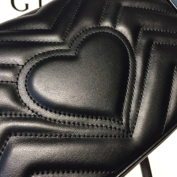 1:1 Replica Gucci GG Marmont Matelassé Mini Bag Black Matelassé Chevron With A Heart For Women 9in/22cm GG 446744 DTDIT 1000