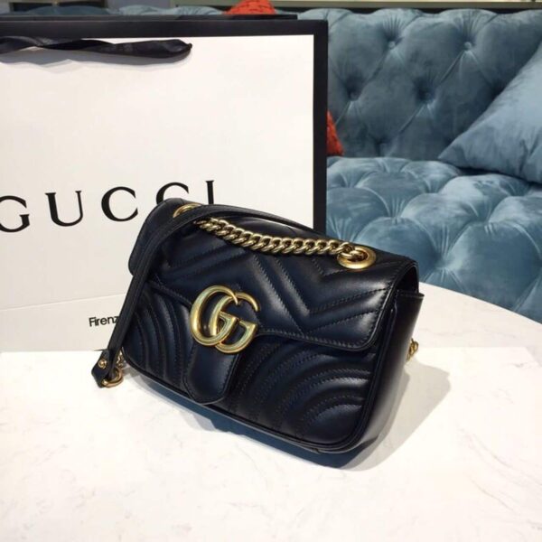 1:1 Replica Gucci GG Marmont Matelassé Mini Bag Black Matelassé Chevron With A Heart For Women 9in/22cm GG 446744 DTDIT 1000