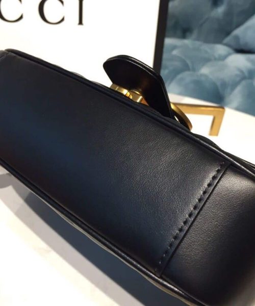 1:1 Replica Gucci GG Marmont Matelassé Mini Bag Black Matelassé Chevron With A Heart For Women 9in/22cm GG 446744 DTDIT 1000
