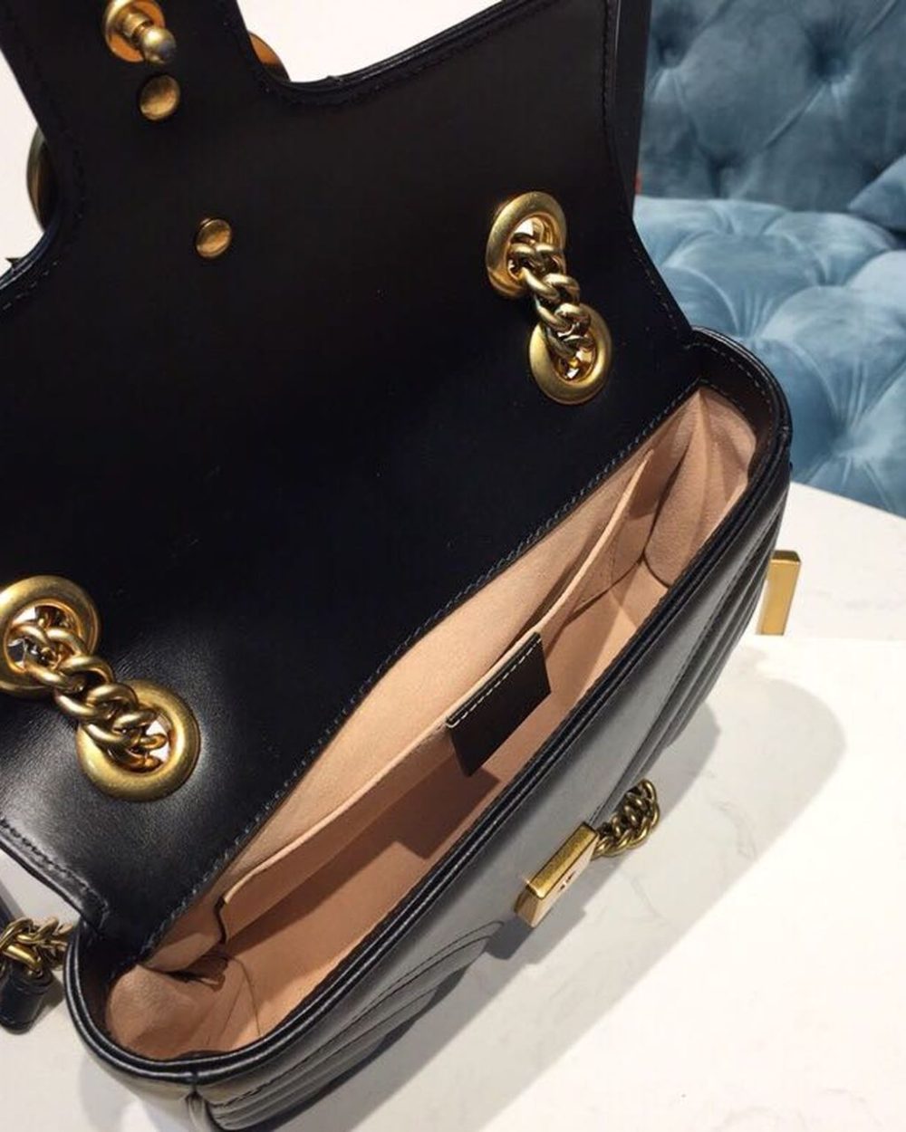 1:1 Replica Gucci GG Marmont Matelassé Mini Bag Black Matelassé Chevron With A Heart For Women 9in/22cm GG 446744 DTDIT 1000