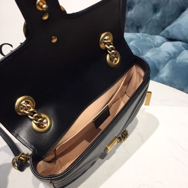 1:1 Replica Gucci GG Marmont Matelassé Mini Bag Black Matelassé Chevron With A Heart For Women 9in/22cm GG 446744 DTDIT 1000