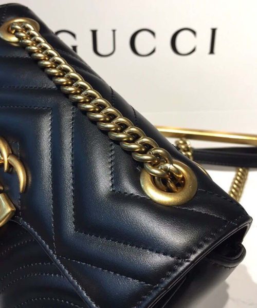 1:1 Replica Gucci GG Marmont Matelassé Mini Bag Black Matelassé Chevron With A Heart For Women 9in/22cm GG 446744 DTDIT 1000