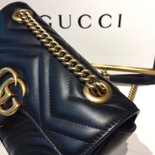 1:1 Replica Gucci GG Marmont Matelassé Mini Bag Black Matelassé Chevron With A Heart For Women 9in/22cm GG 446744 DTDIT 1000