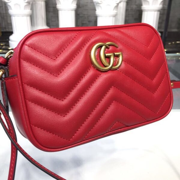 1:1 Replica Gucci GG Marmont Matelassé Mini Bag Hibiscus Red Matelassé Chevron For Women 7in/18cm GG