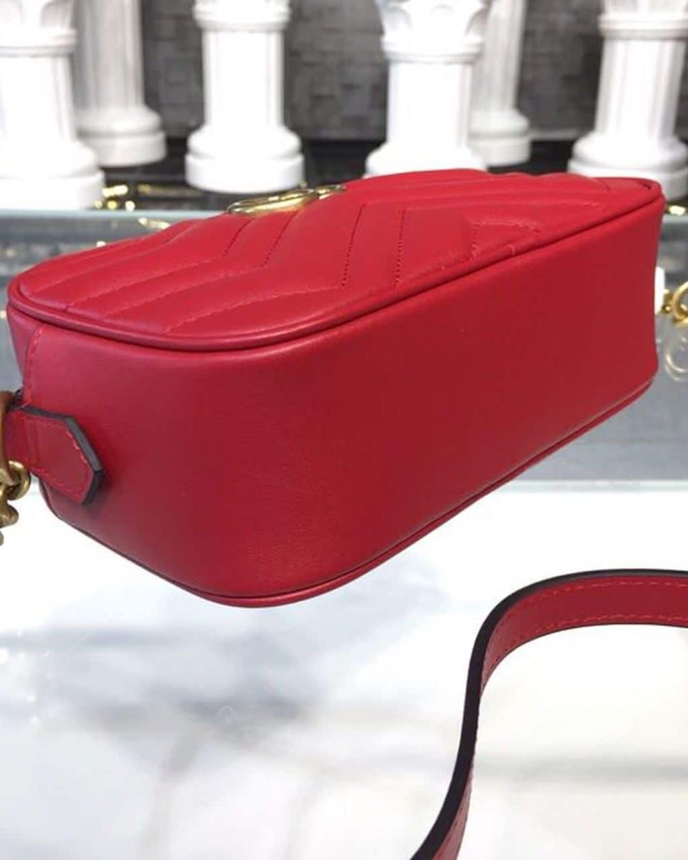 1:1 Replica Gucci GG Marmont Matelassé Mini Bag Hibiscus Red Matelassé Chevron For Women 7in/18cm GG