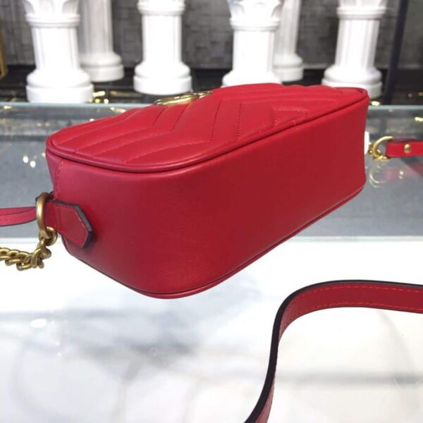 1:1 Replica Gucci GG Marmont Matelassé Mini Bag Hibiscus Red Matelassé Chevron For Women 7in/18cm GG