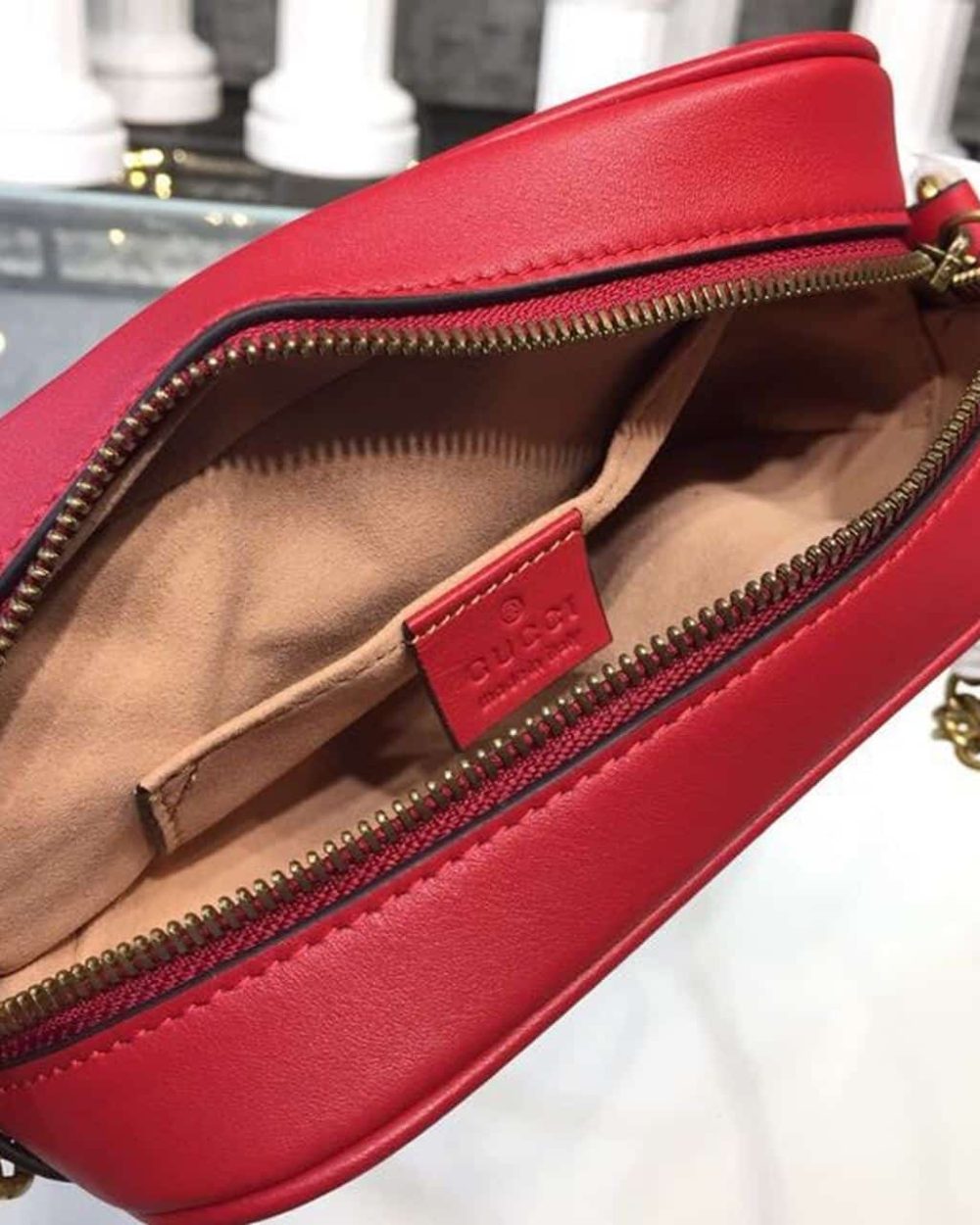 1:1 Replica Gucci GG Marmont Matelassé Mini Bag Hibiscus Red Matelassé Chevron For Women 7in/18cm GG