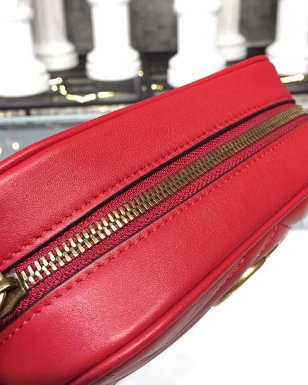 1:1 Replica Gucci GG Marmont Matelassé Mini Bag Hibiscus Red Matelassé Chevron For Women 7in/18cm GG