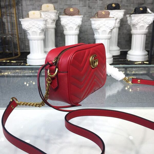 1:1 Replica Gucci GG Marmont Matelassé Mini Bag Hibiscus Red Matelassé Chevron For Women 7in/18cm GG