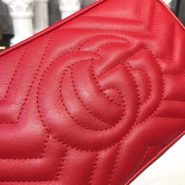 1:1 Replica Gucci GG Marmont Matelassé Mini Bag Hibiscus Red Matelassé Chevron For Women 7in/18cm GG