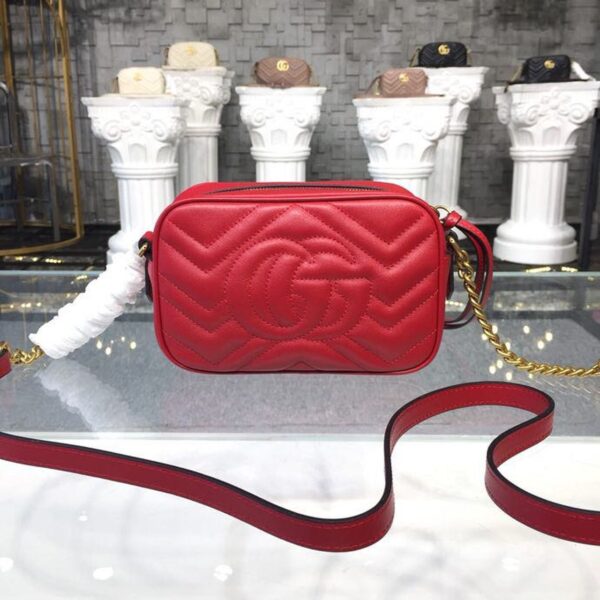 1:1 Replica Gucci GG Marmont Matelassé Mini Bag Hibiscus Red Matelassé Chevron For Women 7in/18cm GG