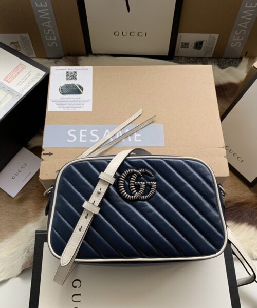 1:1 Replica Gucci GG Marmont Matelassé Shoulder Bag Blue For Women 9.5in/24cm GG