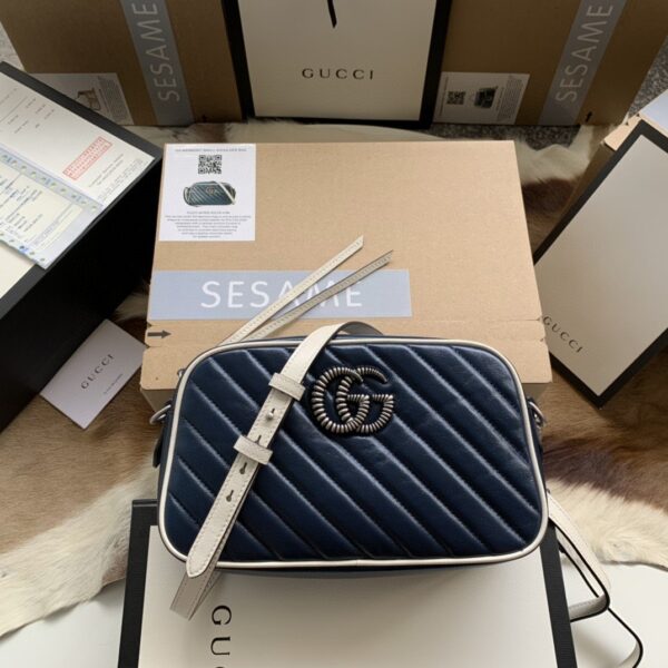 1:1 Replica Gucci GG Marmont Matelassé Shoulder Bag Blue For Women 9.5in/24cm GG