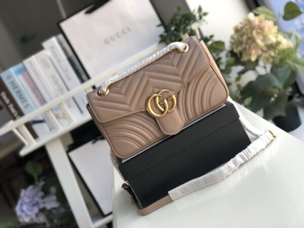 1:1 Replica Gucci GG Marmont Matelassé Shoulder Bag Dusty Pink Matelassé Chevron For Women 10in/26cm GG 443497 DTDIT 5729