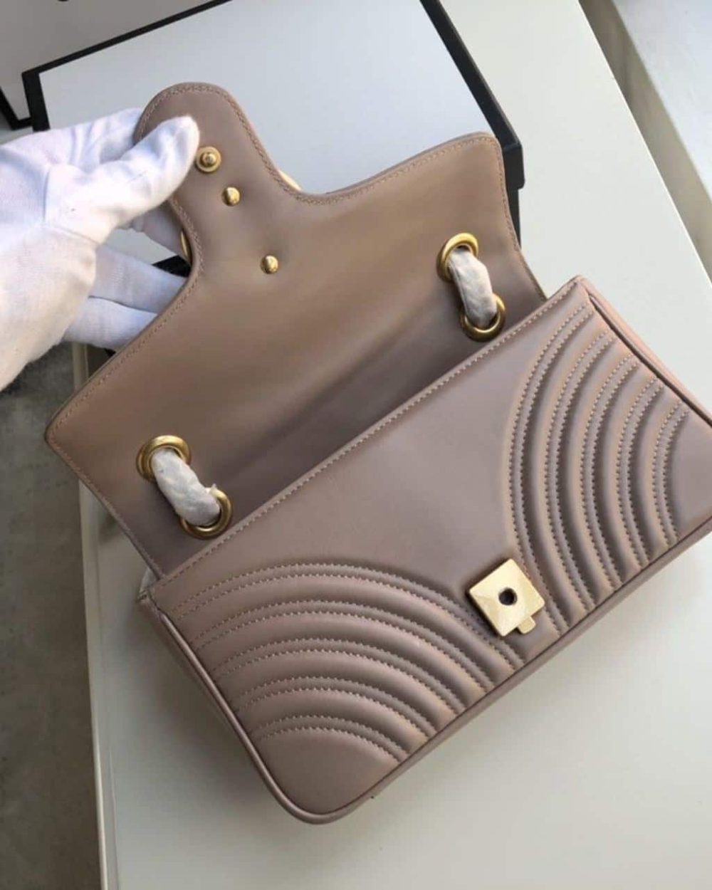 1:1 Replica Gucci GG Marmont Matelassé Shoulder Bag Dusty Pink Matelassé Chevron For Women 10in/26cm GG 443497 DTDIT 5729