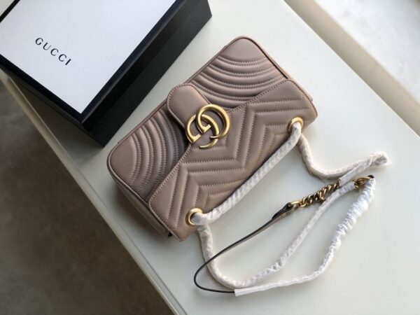 1:1 Replica Gucci GG Marmont Matelassé Shoulder Bag Dusty Pink Matelassé Chevron For Women 10in/26cm GG 443497 DTDIT 5729