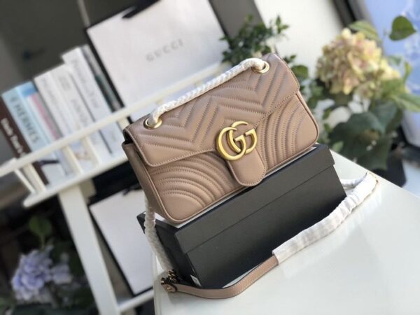 1:1 Replica Gucci GG Marmont Matelassé Shoulder Bag Dusty Pink Matelassé Chevron For Women 10in/26cm GG 443497 DTDIT 5729