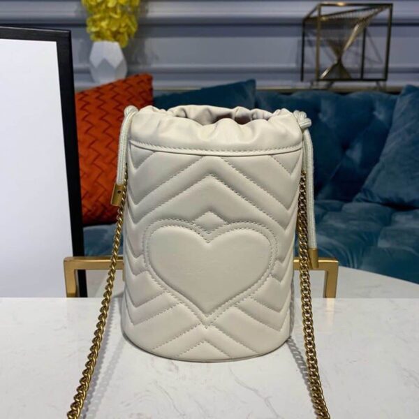 1:1 Replica Gucci GG Marmont Mini Bucket Bag White Matelassé Chevron For Women 6in/13cm GG 575163 DTDRT 9022