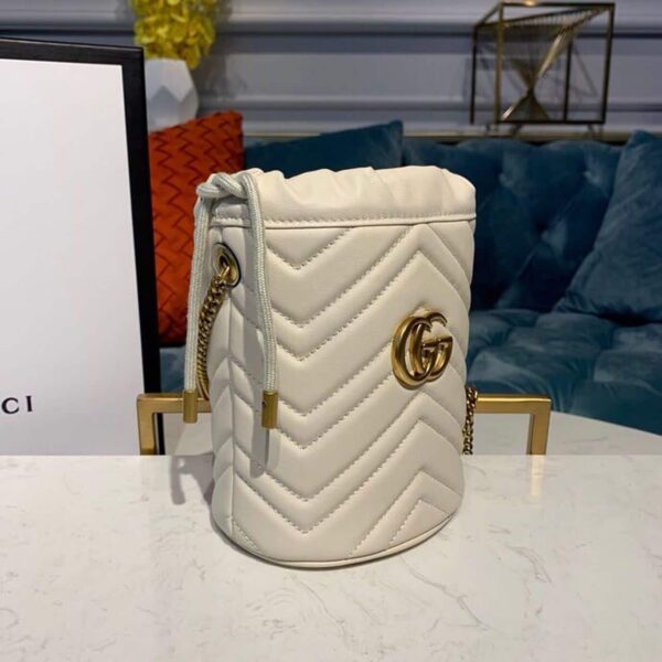 1:1 Replica Gucci GG Marmont Mini Bucket Bag White Matelassé Chevron For Women 6in/13cm GG 575163 DTDRT 9022