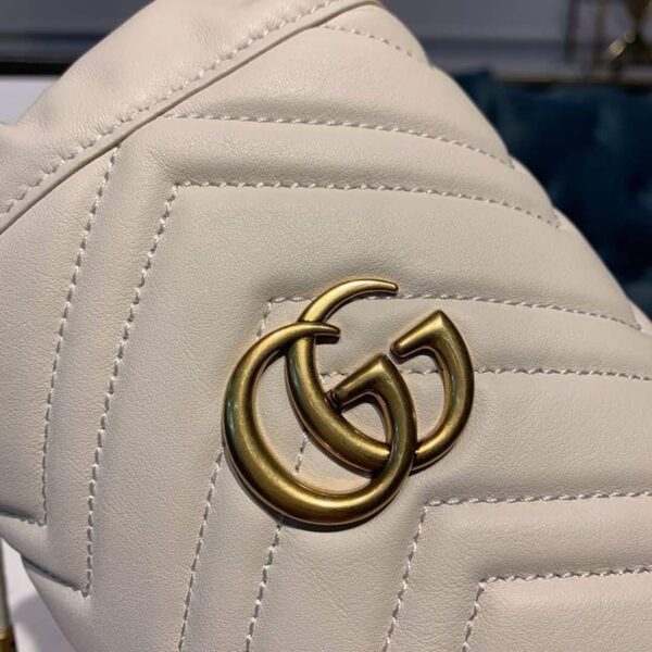 1:1 Replica Gucci GG Marmont Mini Bucket Bag White Matelassé Chevron For Women 6in/13cm GG 575163 DTDRT 9022