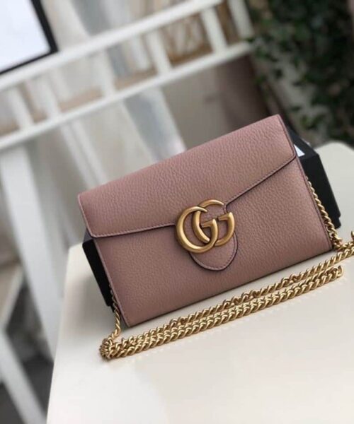 1:1 Replica Gucci GG Marmont Mini Chain Bag Pink For Women 7.9in/20cm GG