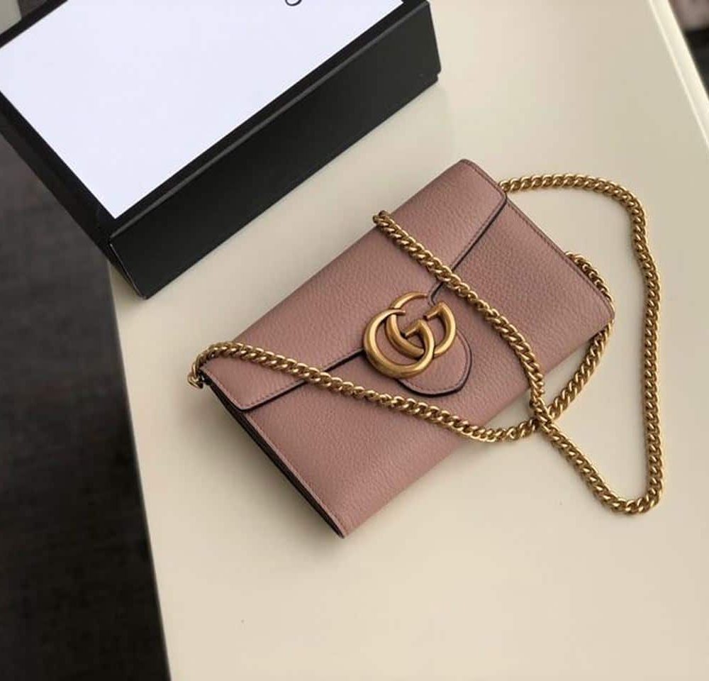 1:1 Replica Gucci GG Marmont Mini Chain Bag Pink For Women 7.9in/20cm GG