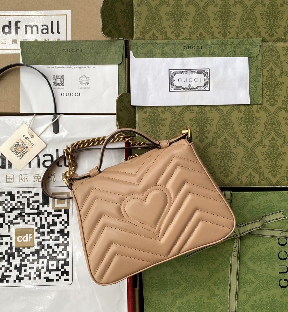 1:1 Replica Gucci GG Marmont Mini Top Handle Bag Beige For Women, Women's Bags 8.3in/21cm GG