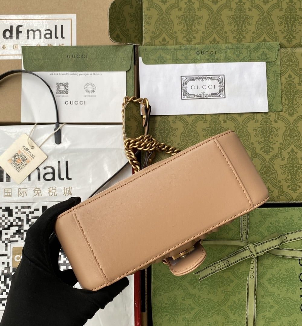 1:1 Replica Gucci GG Marmont Mini Top Handle Bag Beige For Women, Women's Bags 8.3in/21cm GG