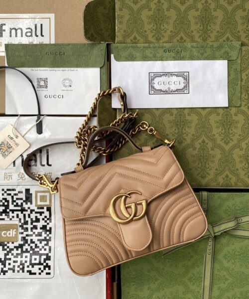 1:1 Replica Gucci GG Marmont Mini Top Handle Bag Beige For Women, Women's Bags 8.3in/21cm GG