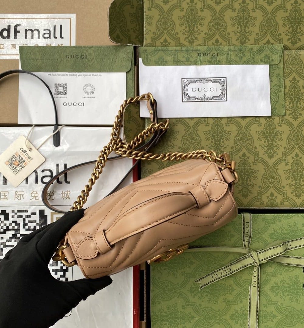 1:1 Replica Gucci GG Marmont Mini Top Handle Bag Beige For Women, Women's Bags 8.3in/21cm GG