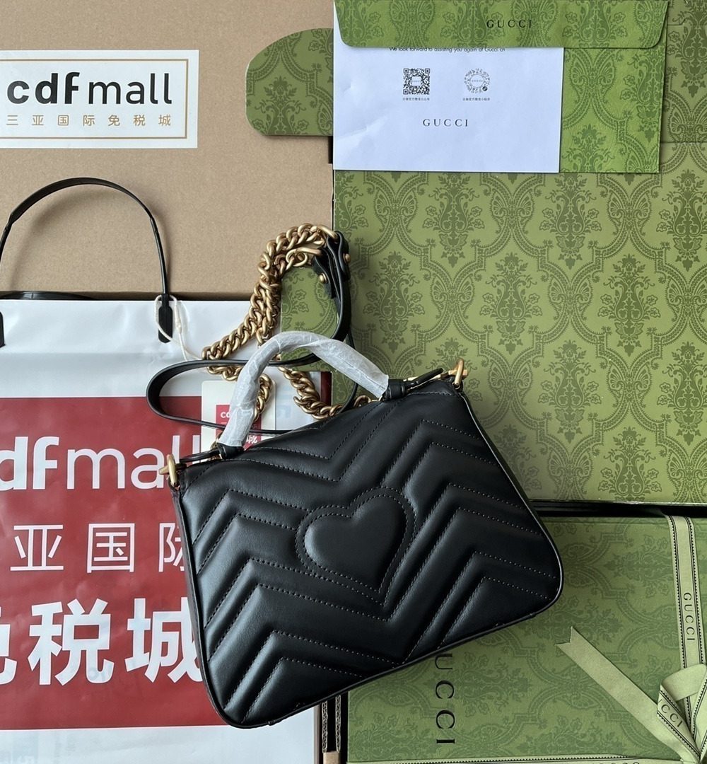 1:1 Replica Gucci GG Marmont Mini Top Handle Bag Black For Women, Women's Bags 8.3in/21cm GG ‎547260 DTDIT 1000
