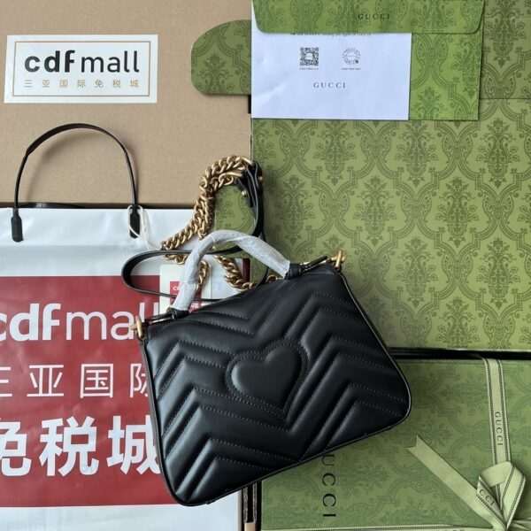 1:1 Replica Gucci GG Marmont Mini Top Handle Bag Black For Women, Women's Bags 8.3in/21cm GG ‎547260 DTDIT 1000