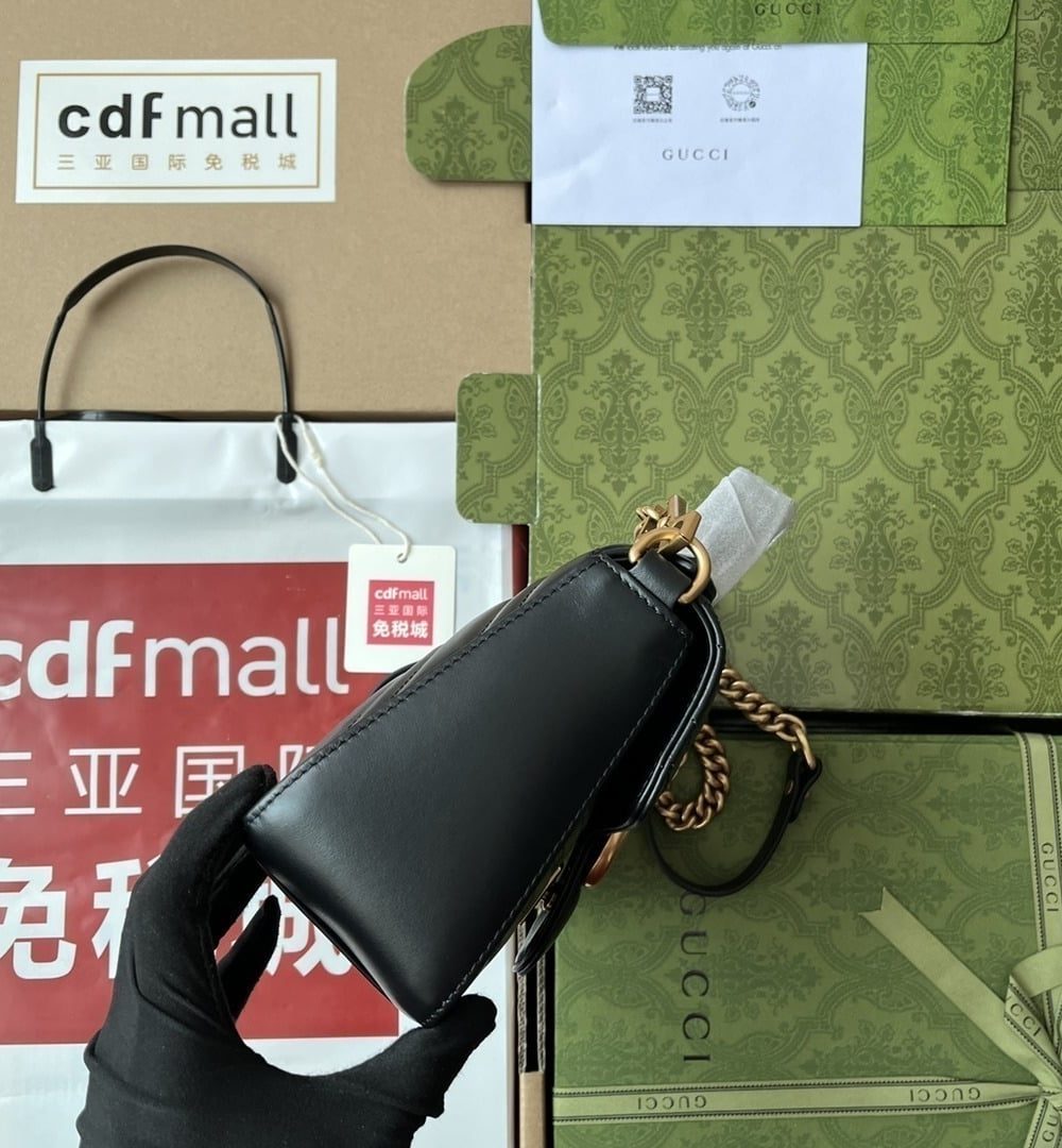 1:1 Replica Gucci GG Marmont Mini Top Handle Bag Black For Women, Women's Bags 8.3in/21cm GG ‎547260 DTDIT 1000