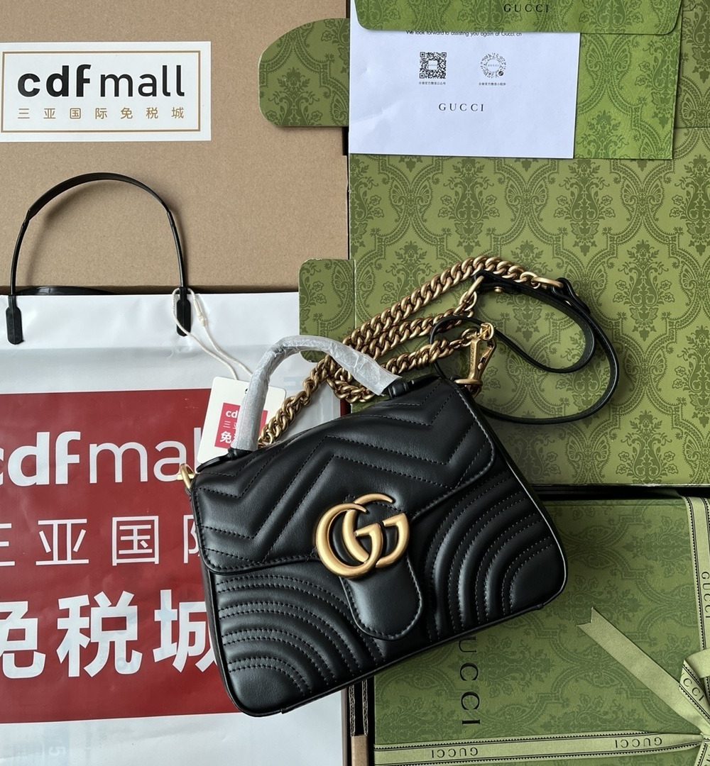 1:1 Replica Gucci GG Marmont Mini Top Handle Bag Black For Women, Women's Bags 8.3in/21cm GG ‎547260 DTDIT 1000