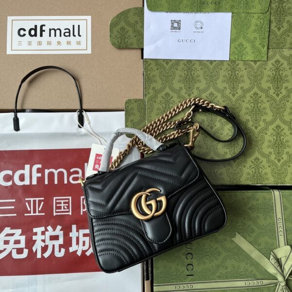 1:1 Replica Gucci GG Marmont Mini Top Handle Bag Black For Women, Women's Bags 8.3in/21cm GG ‎547260 DTDIT 1000