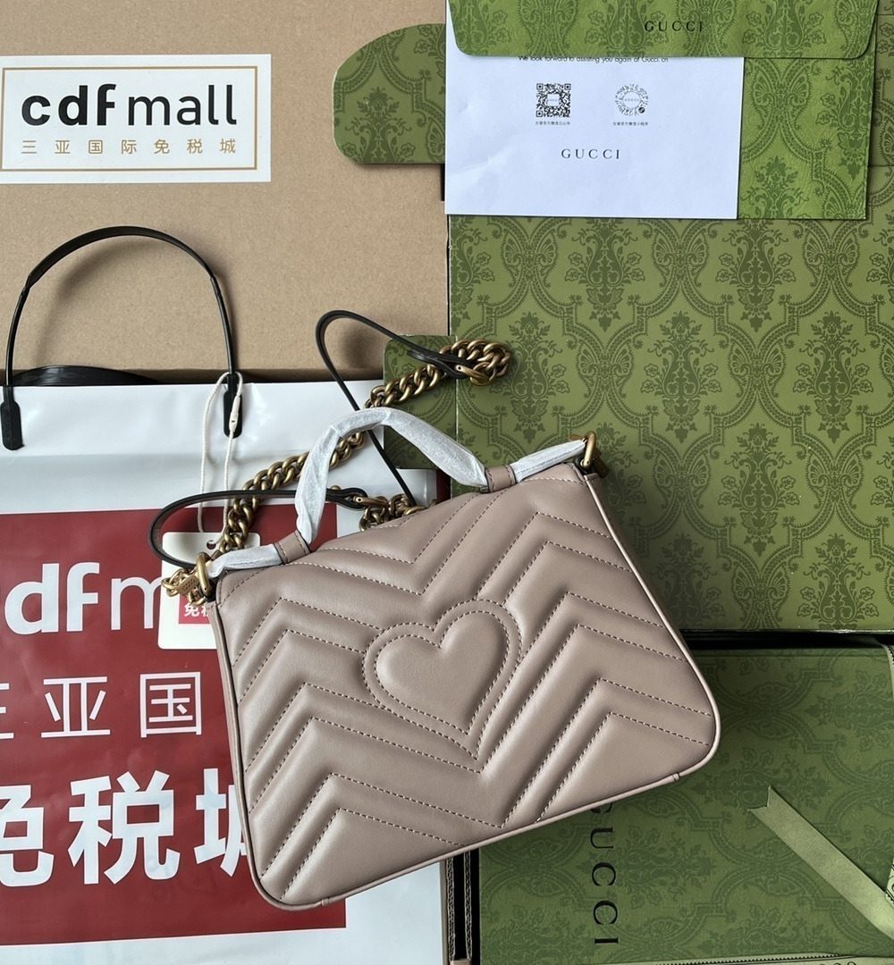 1:1 Replica Gucci GG Marmont Mini Top Handle Bag Nude For Women, Women's Bags 8.3in/21cm GG