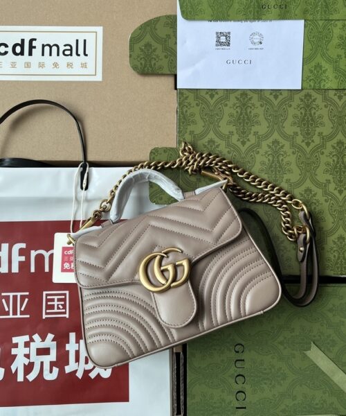 1:1 Replica Gucci GG Marmont Mini Top Handle Bag Nude For Women, Women's Bags 8.3in/21cm GG