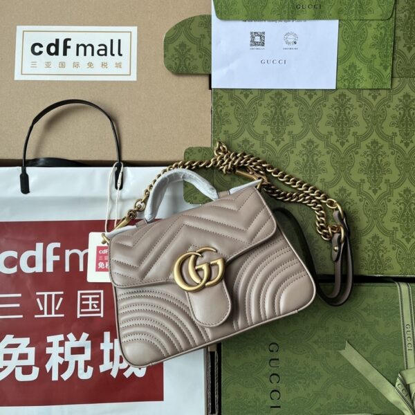 1:1 Replica Gucci GG Marmont Mini Top Handle Bag Nude For Women, Women's Bags 8.3in/21cm GG