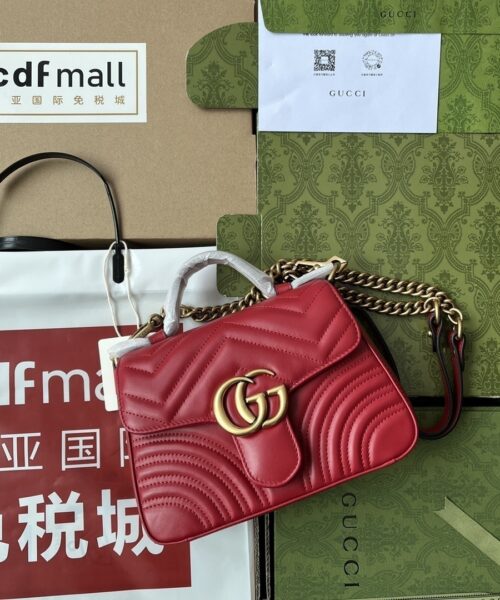 1:1 Replica Gucci GG Marmont Mini Top Handle Bag Red For Women, Women's Bags 8.3in/21cm GG ‎