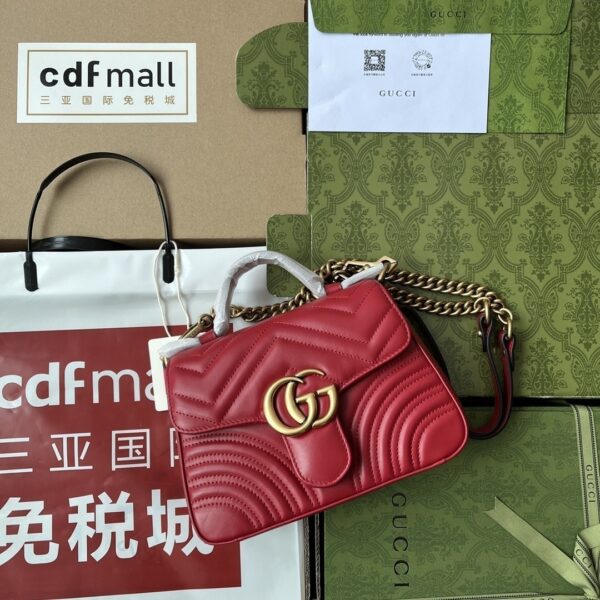 1:1 Replica Gucci GG Marmont Mini Top Handle Bag Red For Women, Women's Bags 8.3in/21cm GG ‎
