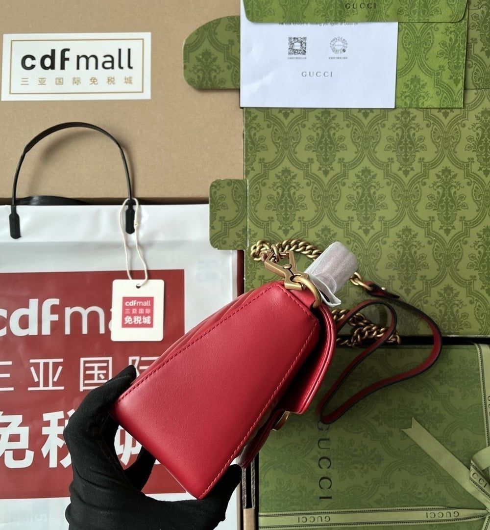 1:1 Replica Gucci GG Marmont Mini Top Handle Bag Red For Women, Women's Bags 8.3in/21cm GG ‎