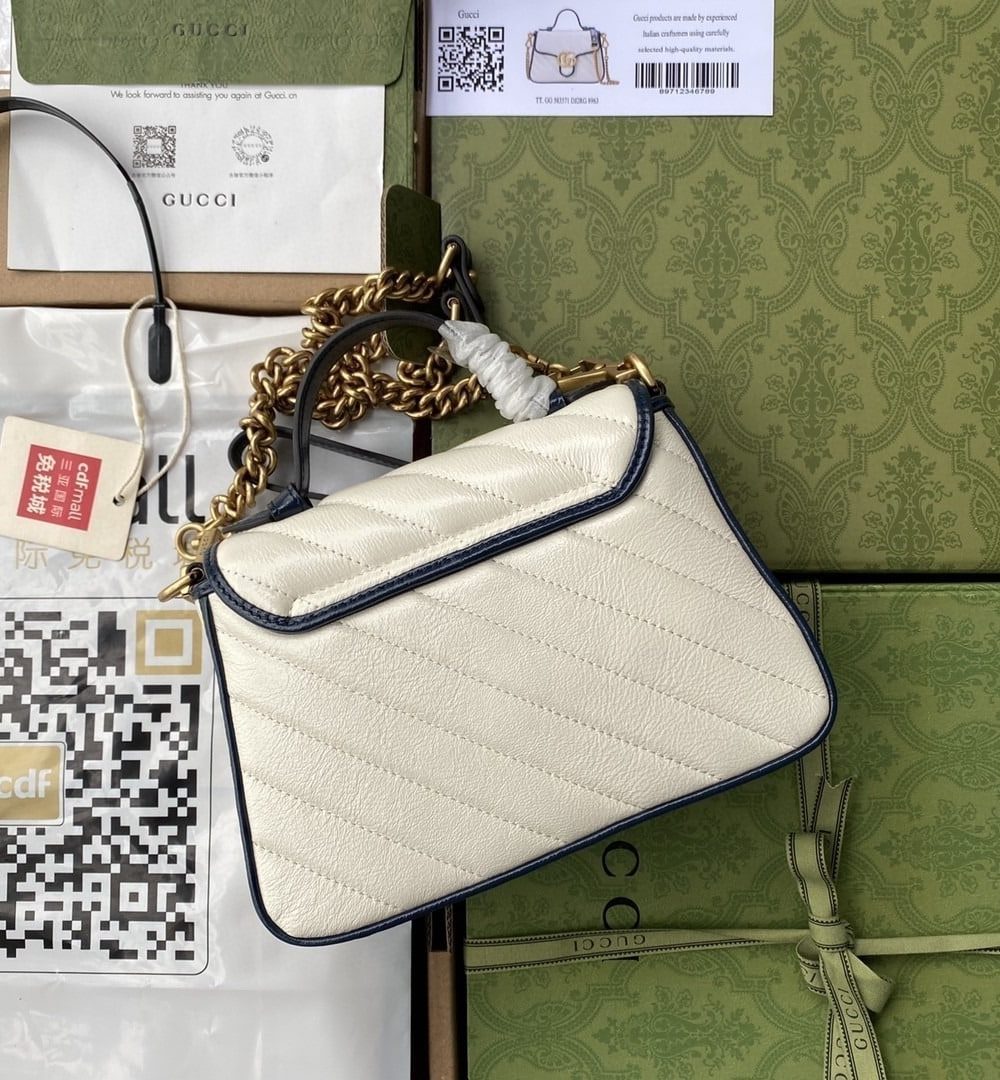 1:1 Replica Gucci GG Marmont Mini Top Handle Bag White For Women 8in/21cm 583571-0OLFX-9085