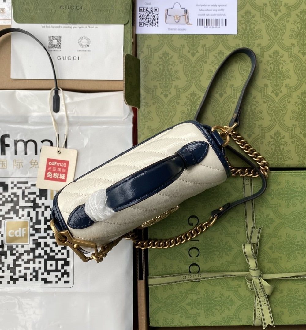 1:1 Replica Gucci GG Marmont Mini Top Handle Bag White For Women 8in/21cm 583571-0OLFX-9085