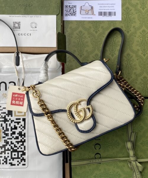 1:1 Replica Gucci GG Marmont Mini Top Handle Bag White For Women 8in/21cm 583571-0OLFX-9085