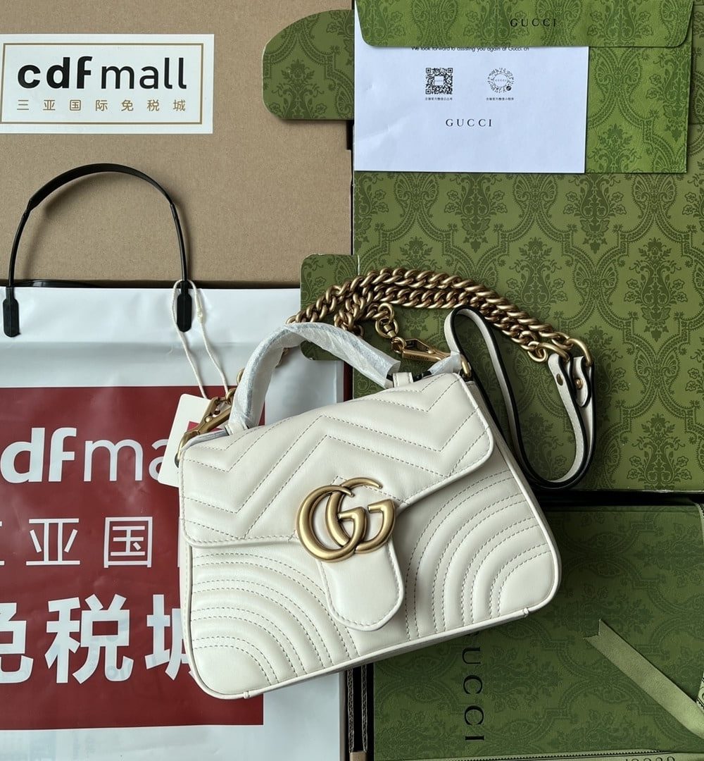 1:1 Replica Gucci GG Marmont Mini Top Handle Bag White For Women, Women's Bags 8.3in/21cm GG ‎547260 DTDIT 9022
